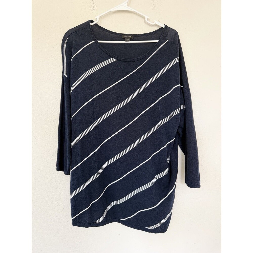 J. Jill Wearever Scoop Neck Knit Top Women's Large Striped Coastal Cottagecore